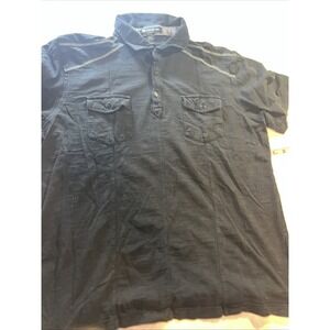 International Concepts Mens Button Front Shirt BLACK Short Sleeve SIZE L 318